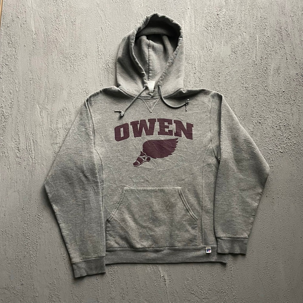 Vintage Owen Winged Foot Hoodie Men Medium Grey 00s Russell Athletic